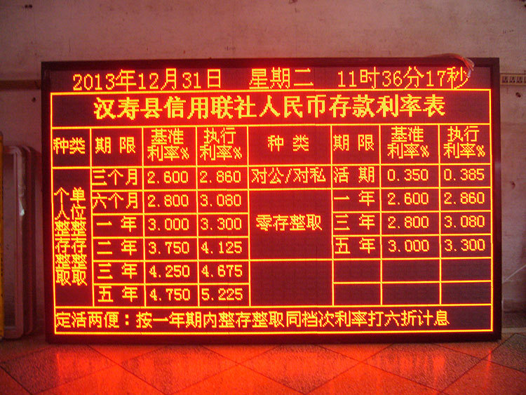 商业银行存款贷款利息牌/led显示屏/电子汇率屏/利率表 可定制做