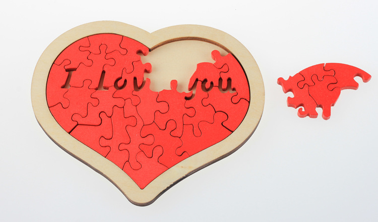 爱心拼图 木质益智玩具 i love you 送朋友礼物