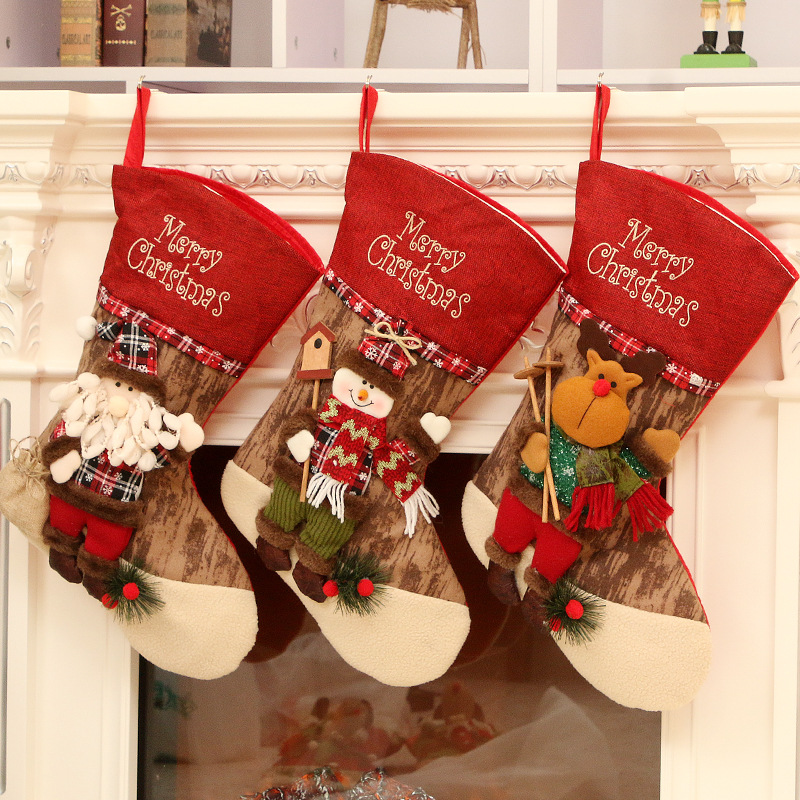 Foreign Trade New Christmas Stockings Gift Bags Christmas Decorations Linen Christmas Stockings Gift Candy Socks Wholesale
