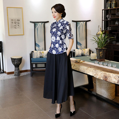 新款蕾丝上下装旗袍套装 修身时尚民族复古少女风连衣裙批发