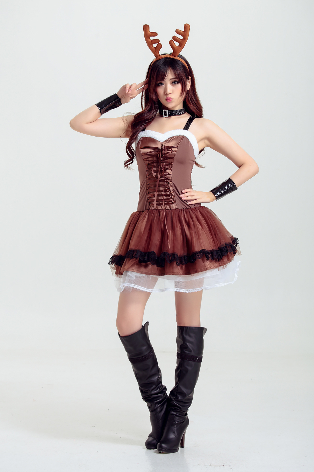 新款2018圣诞节服装成人演出服女圣诞装麋鹿小鹿圣诞裙派对扮演服