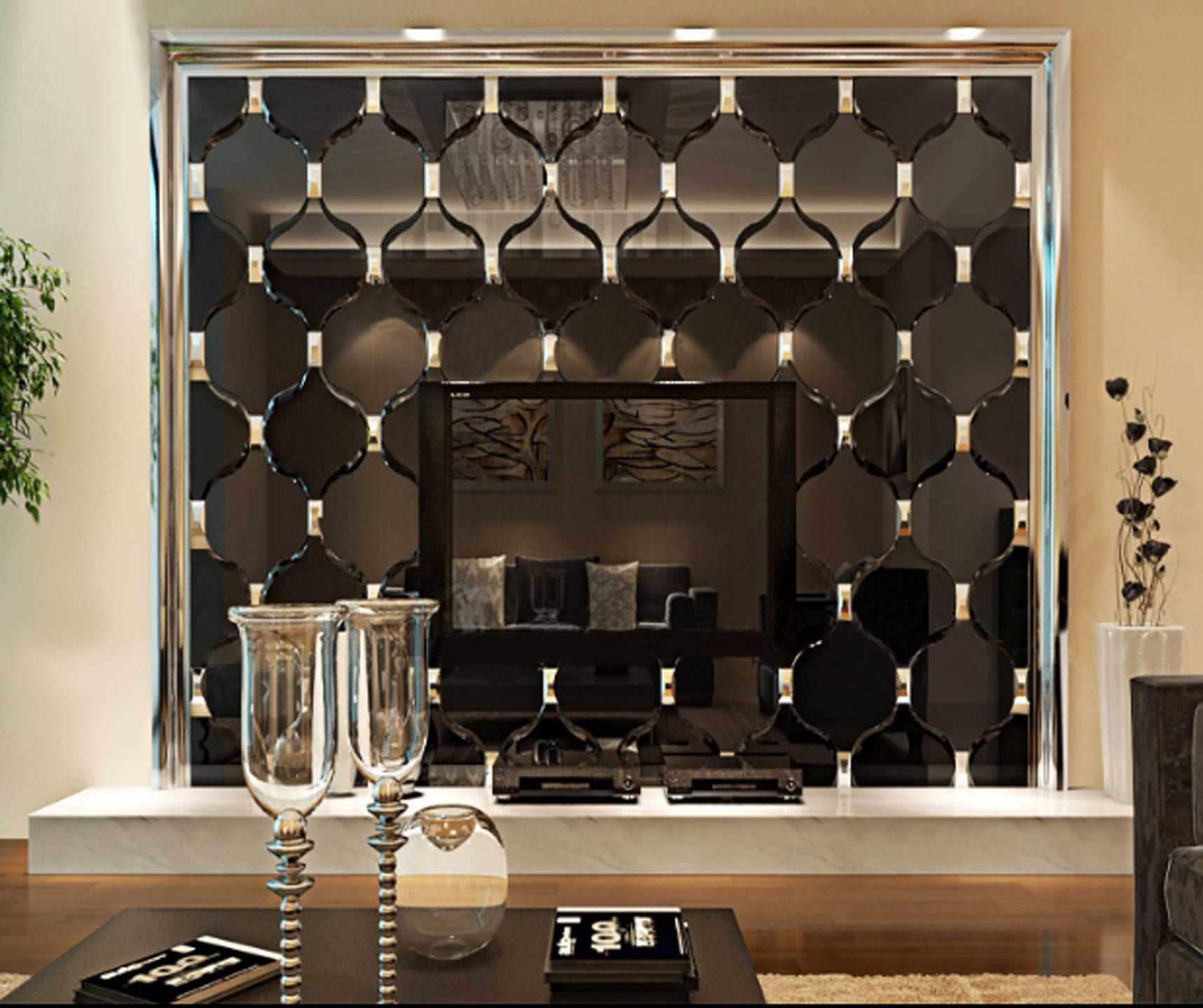 可定制艺术拼镜 沙发电视餐厅背景墙 茶镜玻璃镜砖吊顶