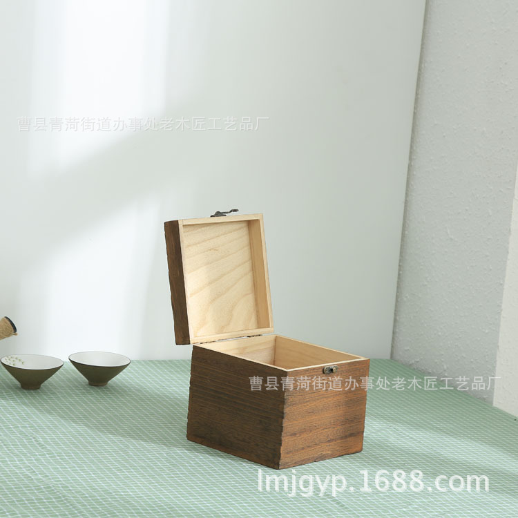 Packing Box Burnt Color Wooden Lapsang Souchong Pu'er Tea in Bulk Packing Box Tea Empty Gift Box Wooden Tea Wooden Box
