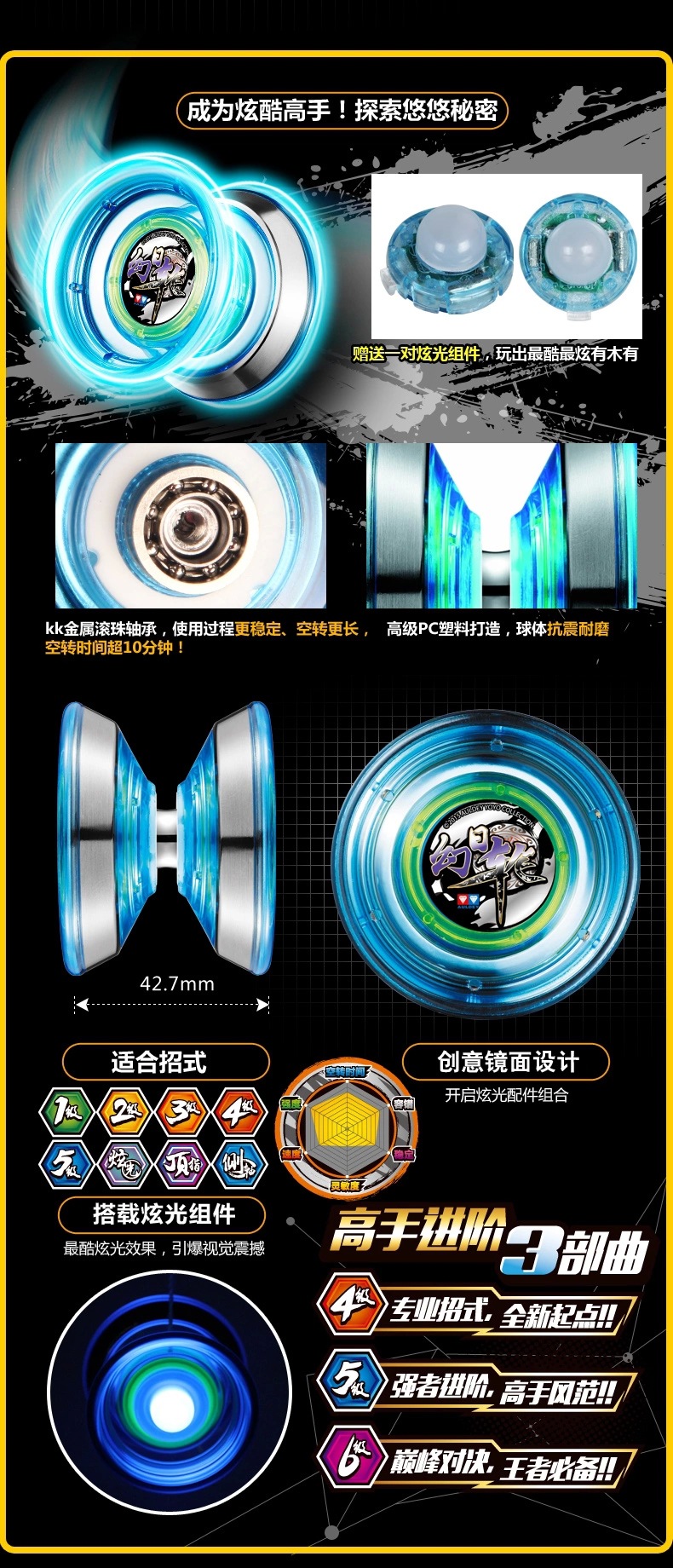 正版奥迪双钻火力少年王5悠悠球玄魔幻日轮溜溜球儿童玩具676102