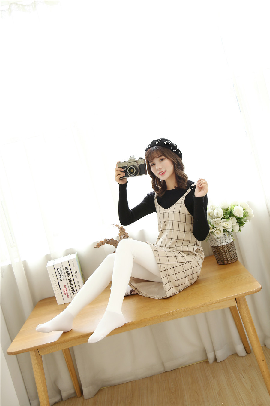 日系奶白色锦纶连裤袜白色微压显瘦美腿袜加绒加厚打底裤批发