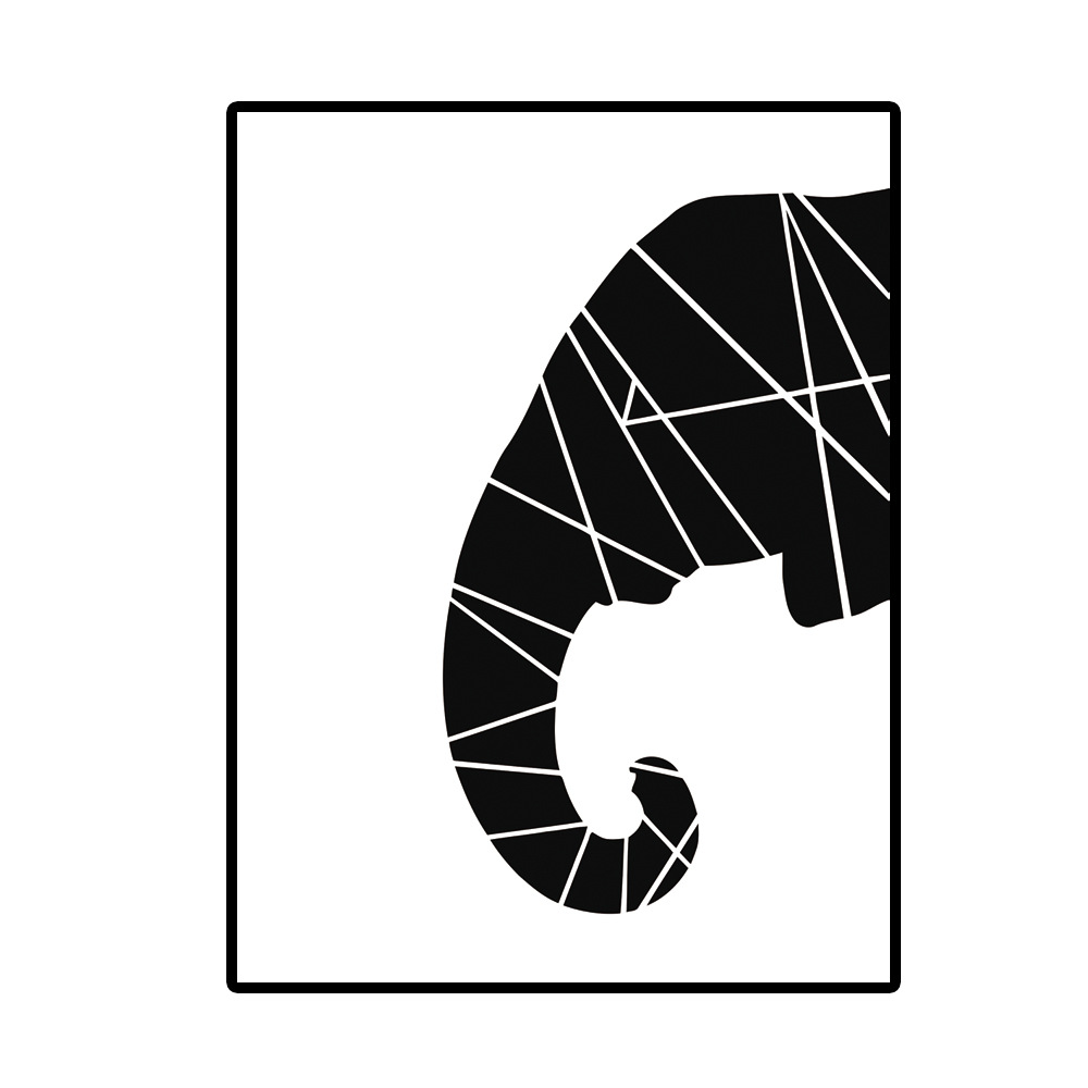 北欧简约风格 黑色长鼻大象 几何线条简约客厅玄关装饰画lz804