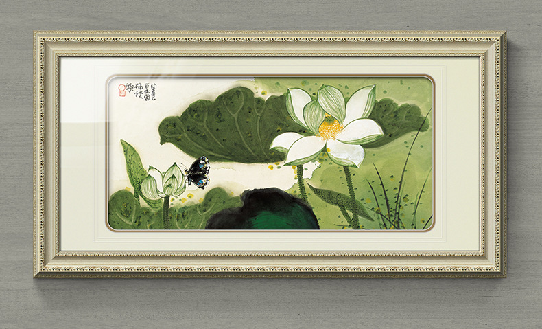 gb8010 绿笛仙踪 小清新荷花现代客厅装饰画花卉风景挂画餐厅壁画_中