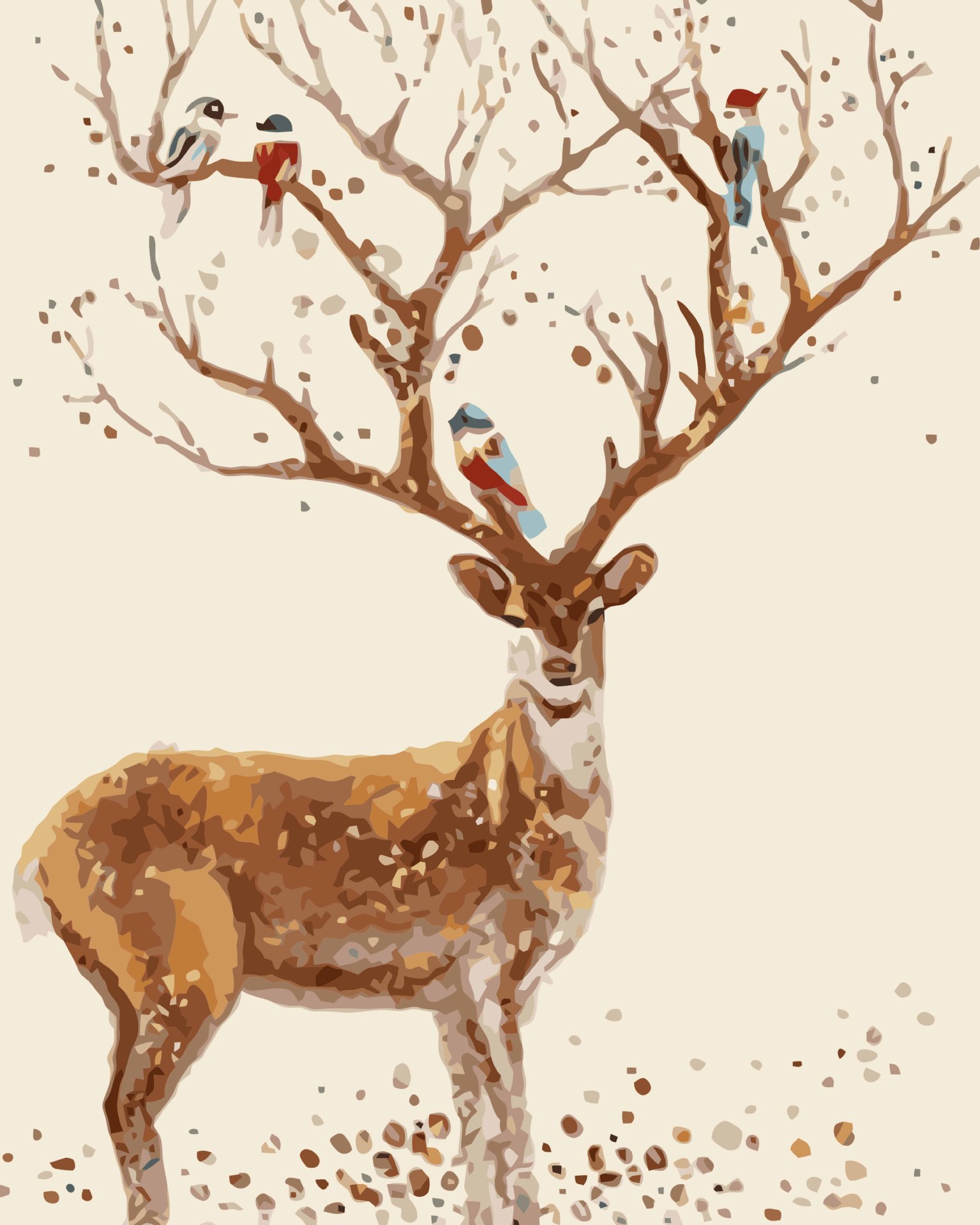 久久彩绘批发梅花鹿40x50cm数字油画风景欧式装饰油画diy手绘