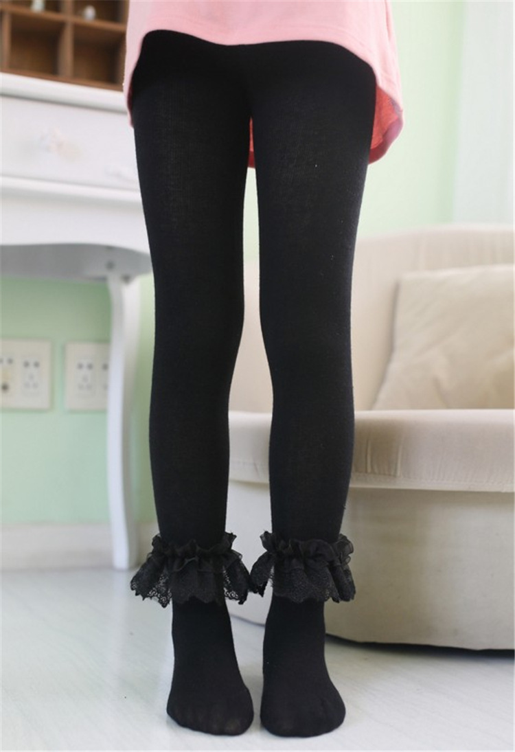 厂家春秋款女童打底裤纯棉蕾丝花边芭蕾舞蹈袜纯色儿童连裤袜批发