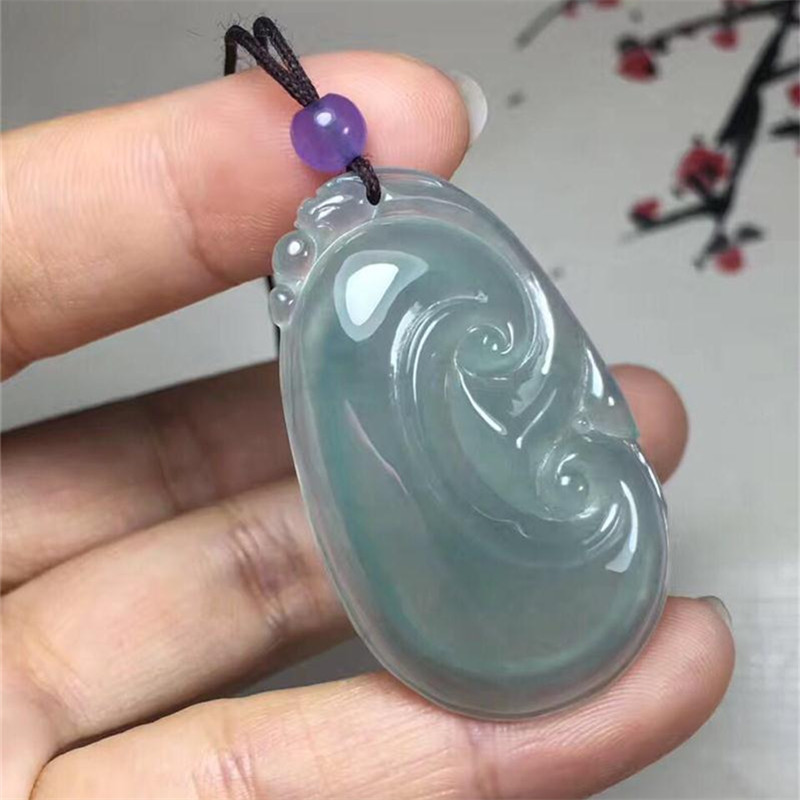 真玉a货老坑缅甸玉冰种油青翡翠玉如意吊坠玉坠男女款玉器挂件