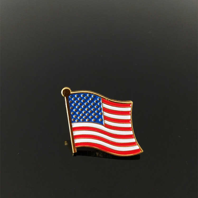 美国国旗金属徽章订制 美国胸徽 襟章 水晶滴胶美国旗帜胸针订做
