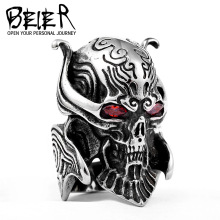 beier欧美新款饰品 不锈钢镶锆石男士戒指红眼版牙狼魔导轮指环