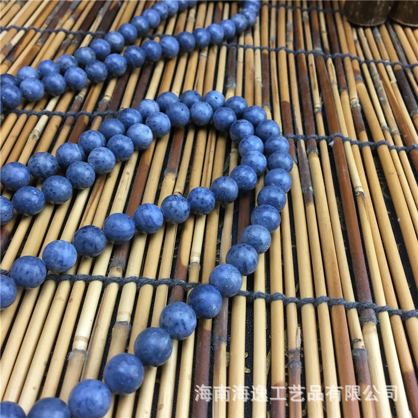 深海珍宝原色草珊瑚蓝珊瑚8mm108颗佛珠念珠项链配饰直销