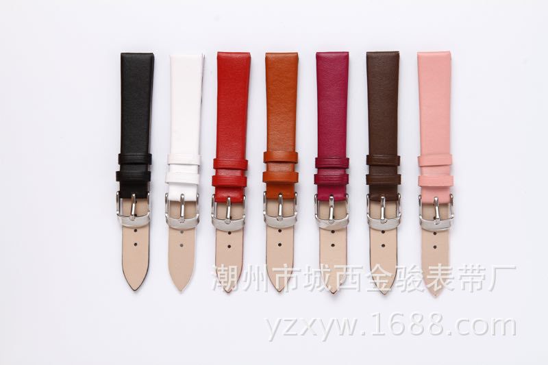 Leather Strap Plain Plain Flat Watch with Needle Pattern Color Leather Strap Ultra-Thin Watch Strap Factory Spot Calf Leather Needle