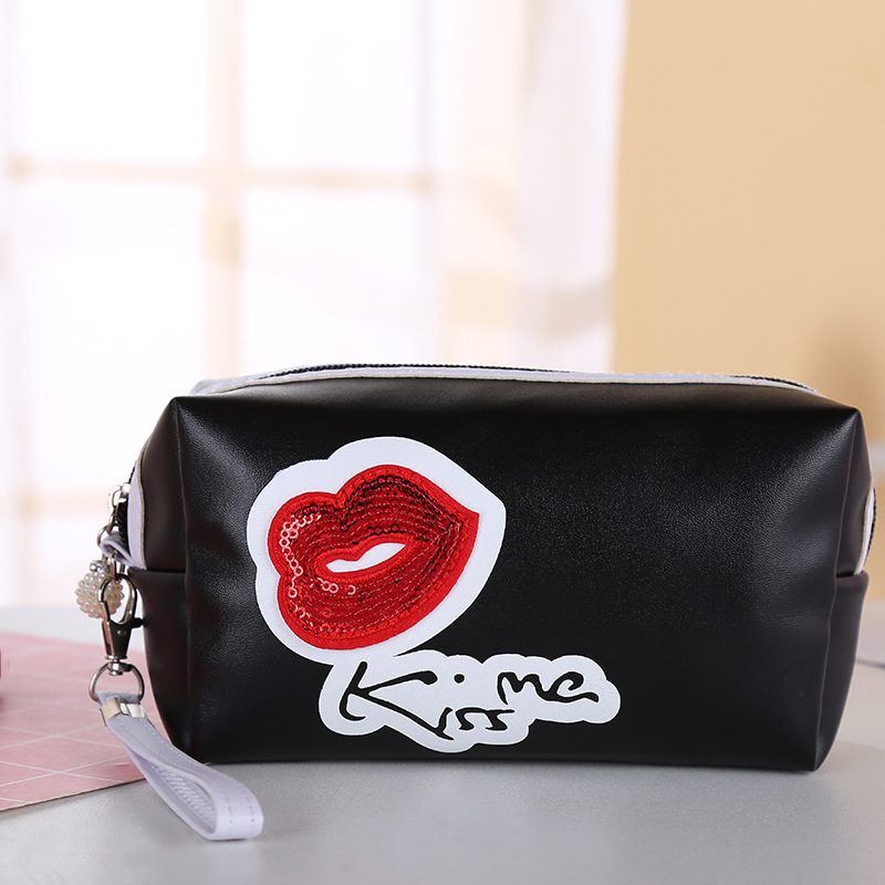 New European and American Style Women's Cosmetic Bag Pu Polyester Wash Bag Portable Cosmetics Storage Bag