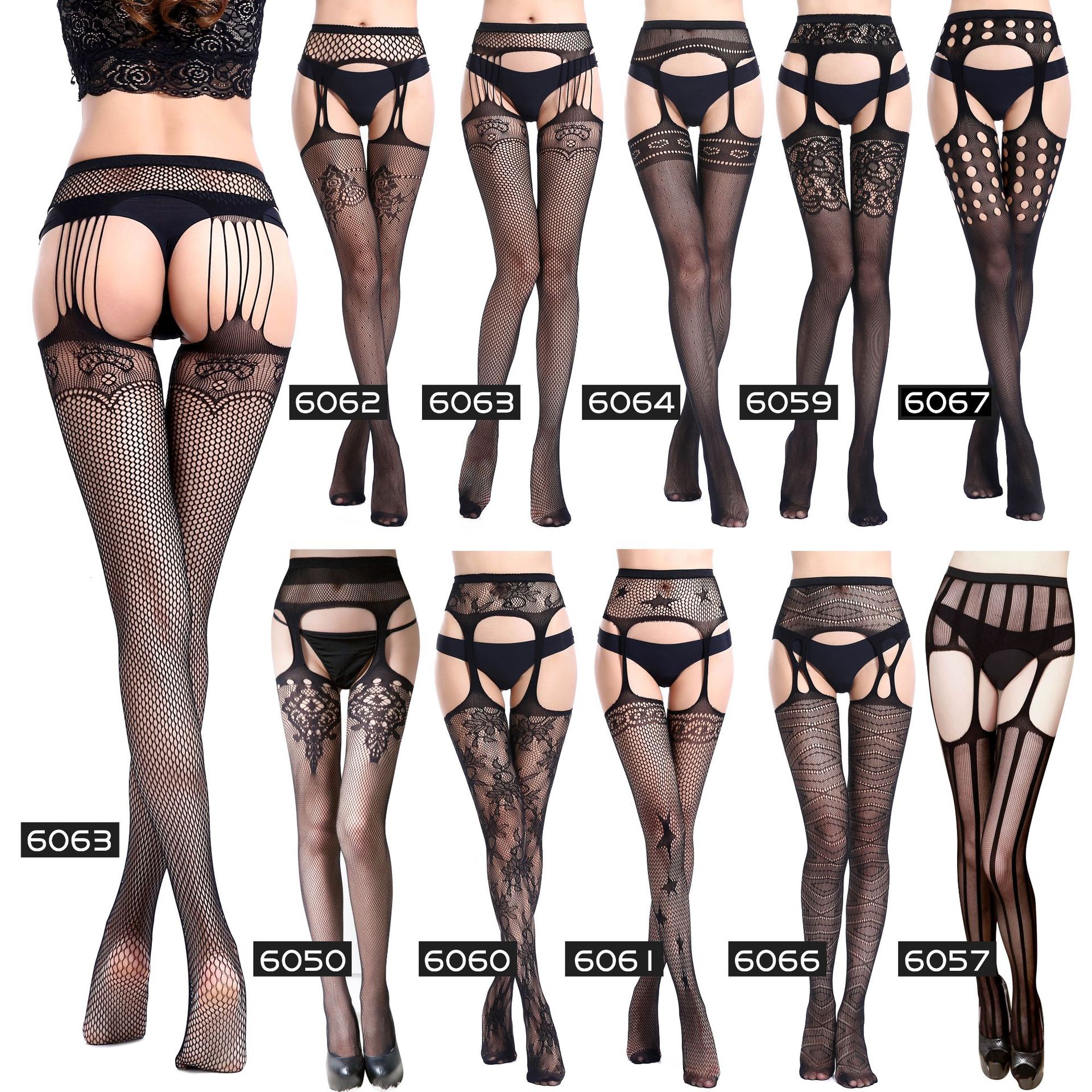 Yue Die Women's Sexy Lingerie One Piece Dropshipping Hollow Garter Jacquard Pants Leggings European and American Fishnet Stockings 6057