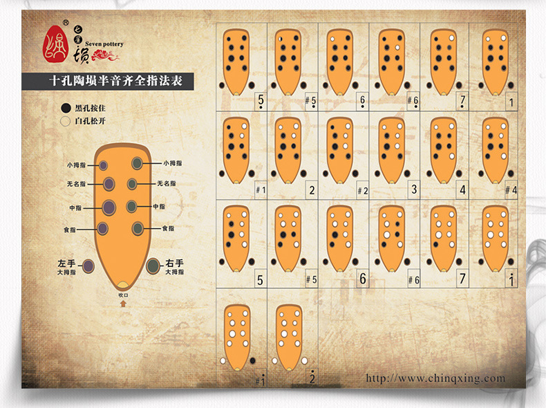 七星埙 十孔陶埙 笔筒黑陶雕刻 初学者成人入门 教学专业演奏乐器