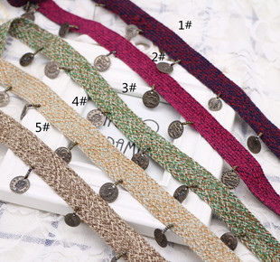 新款现货4cm韩国编织棉线织带钉铁片吊珠花边仿古民族风批发