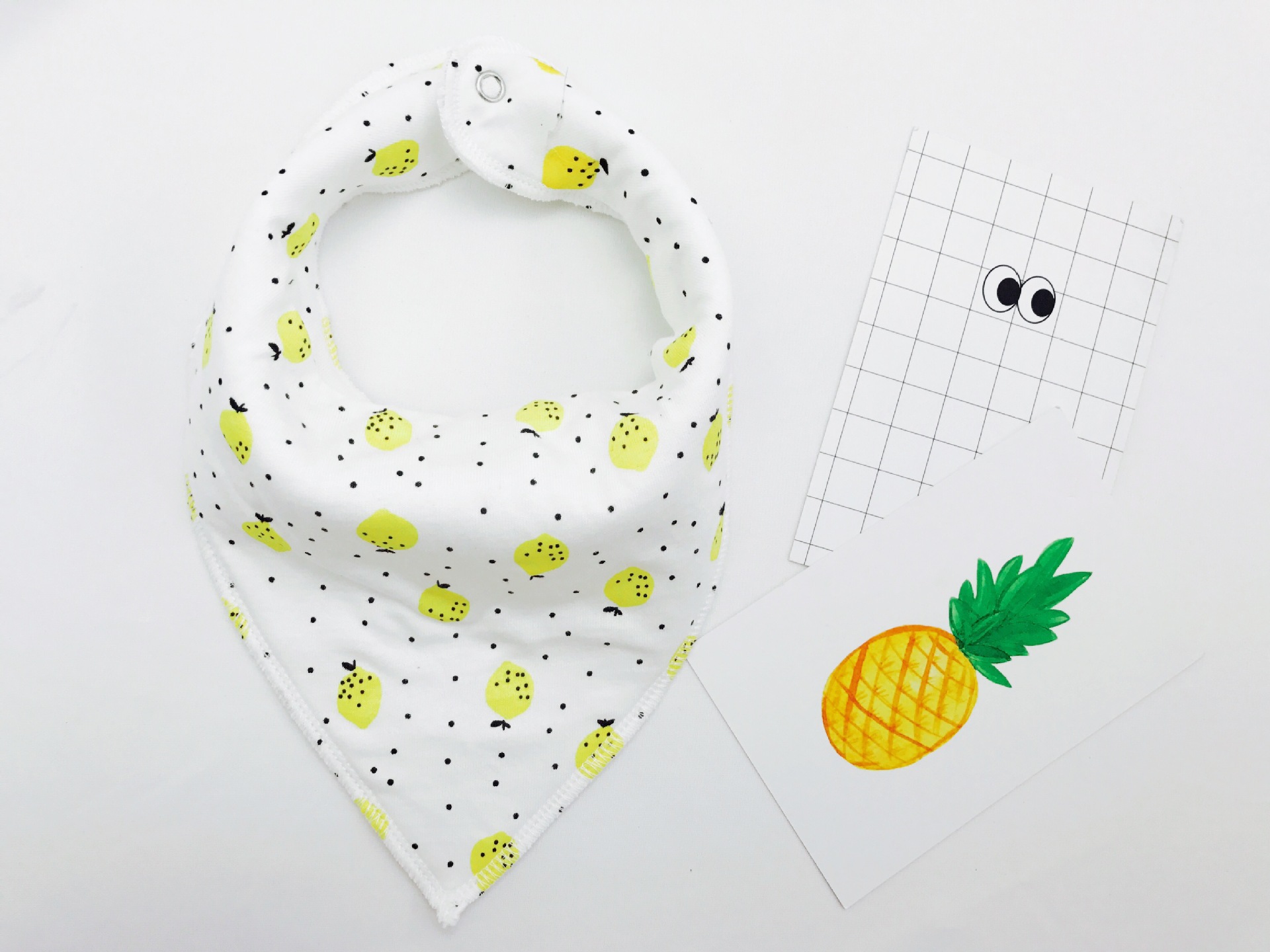 外贸口水巾纯棉卡通花边双层三角巾围嘴宝宝围兜