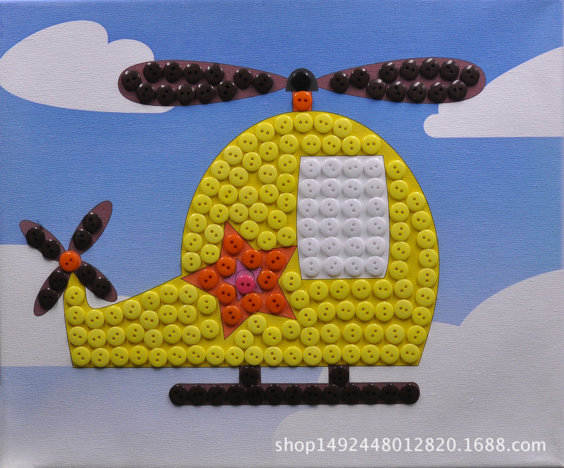 纽扣粘贴画材料包 卡通飞机 棉布框装饰画 幼儿小学手工作业