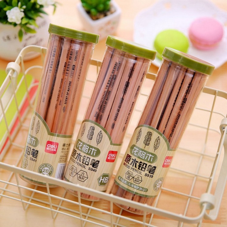 得力原木铅笔批发 s907 2b s908hb六角杆50支一盒 支持一件代发