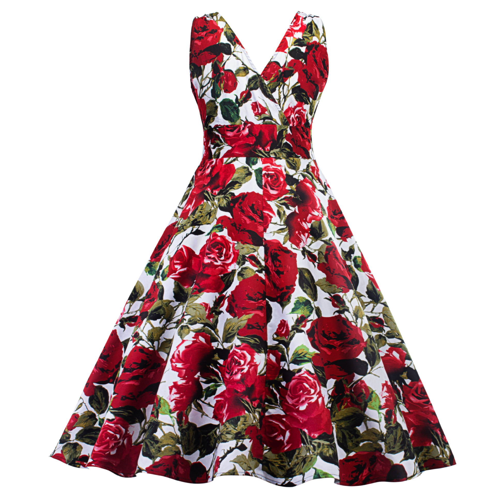 2017亚马逊爆款深v性感晚礼服玫瑰花印花复古蓬蓬裙连衣裙