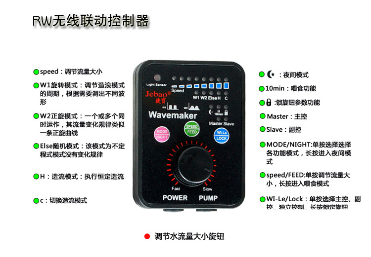 新款捷宝变频造浪泵 无线联动磁吸冲浪泵rw-4 8 15 20鱼缸造流泵
