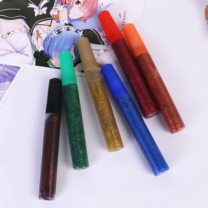 厂家直销 12色10g金葱胶画颜料胶水 闪光胶div手工金葱胶画 环保