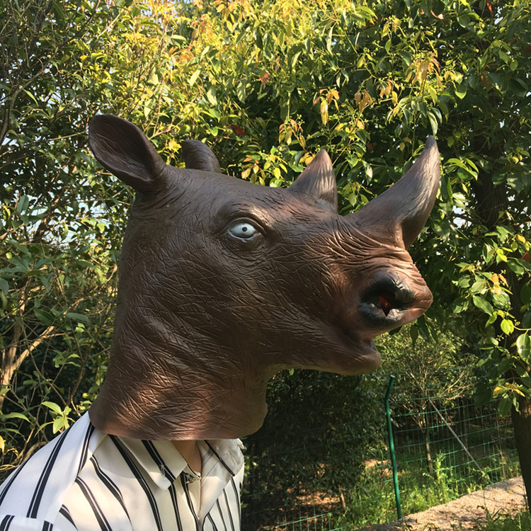 搪胶犀牛角面具 橡胶面具 动物头套 乳胶面具 万圣节派对面具头套