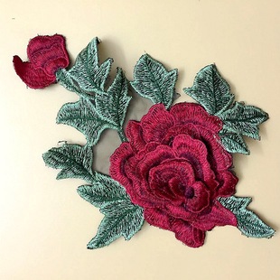 批发精品玫瑰花布贴衣服辅料贴花水溶网纱刺绣花补贴羽绒服补丁贴