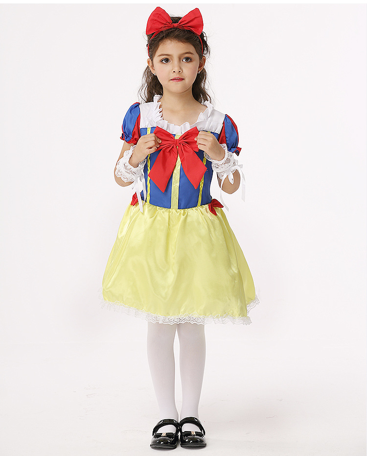 厂家直销儿童表演服cosplay服装 蝴蝶结连衣裙 白雪公主裙演出服