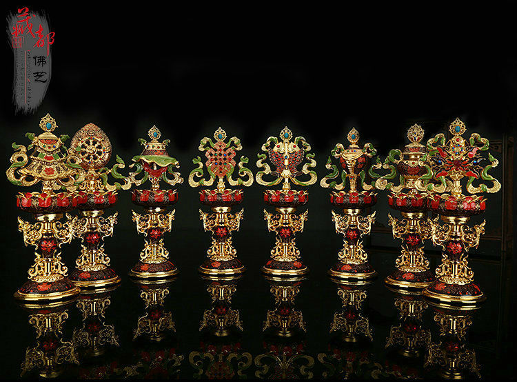 特大新款咖色大号28cm八吉祥八宝彩绘吉祥八宝密宗法器佛教用品