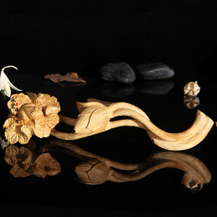 黄杨木雕文玩茶宠荷叶青蛙莲花如意木质手把件家居装饰摆件工艺品