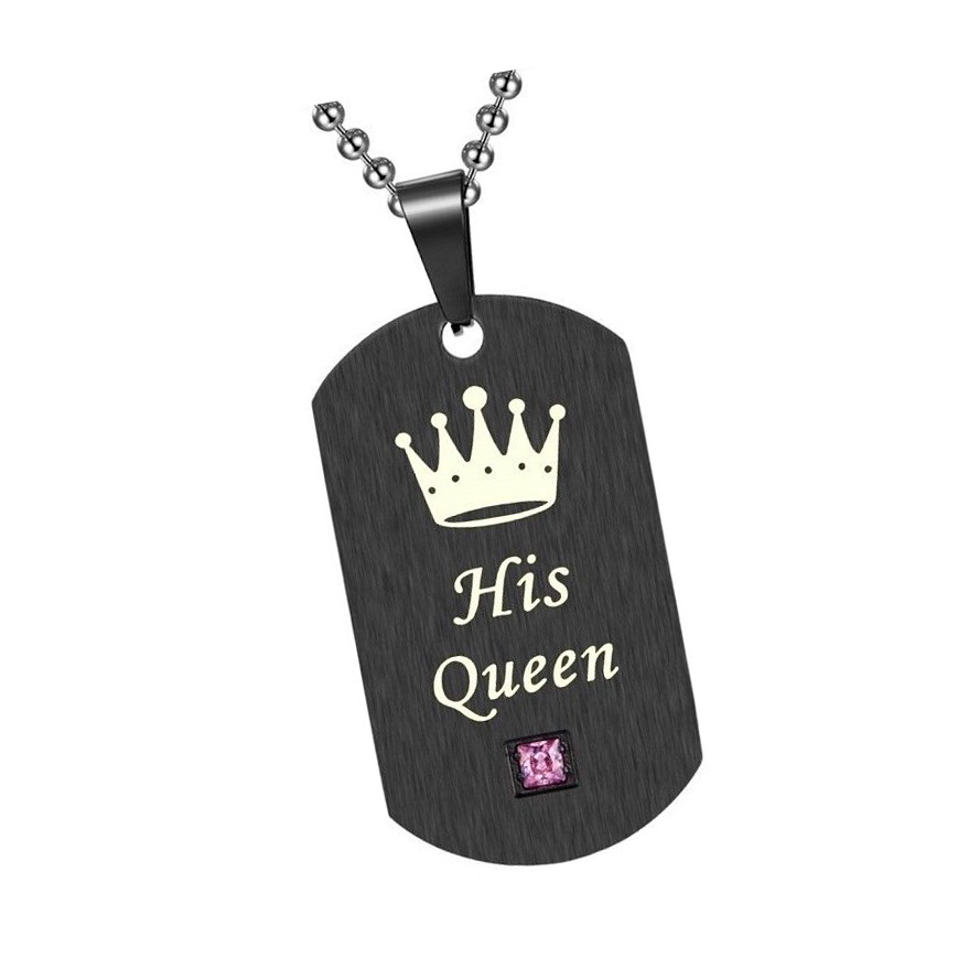 厂家定制欧美新款不锈钢king queen情侣项链吊牌皇冠钛钢狗牌项链