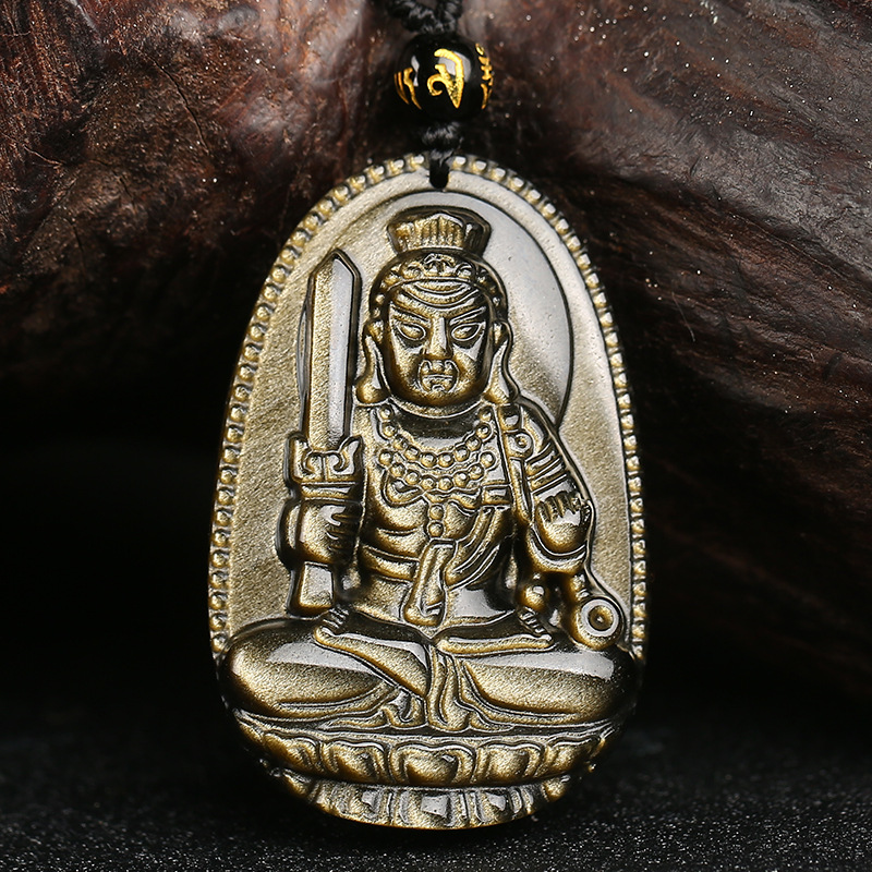 天然金曜石虚空藏菩萨吊坠生肖牛虎守护神本命佛男女项链饰品