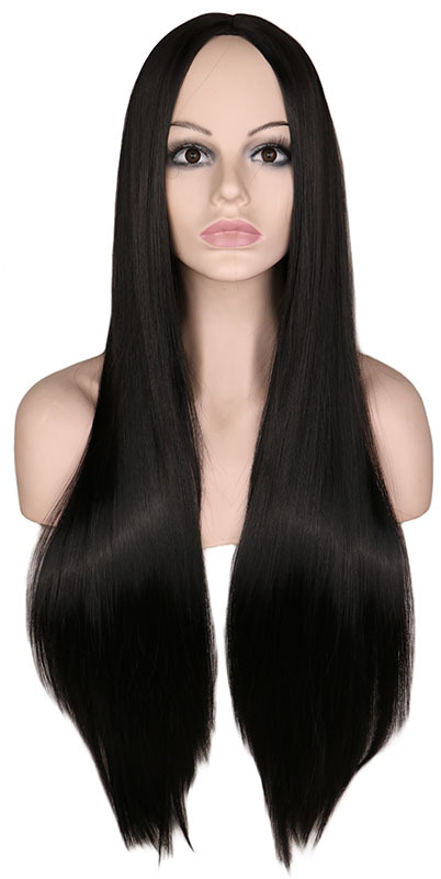 高质量欧美 自然黑色长直发中分wig 速卖通ebay假发批外贸发现货