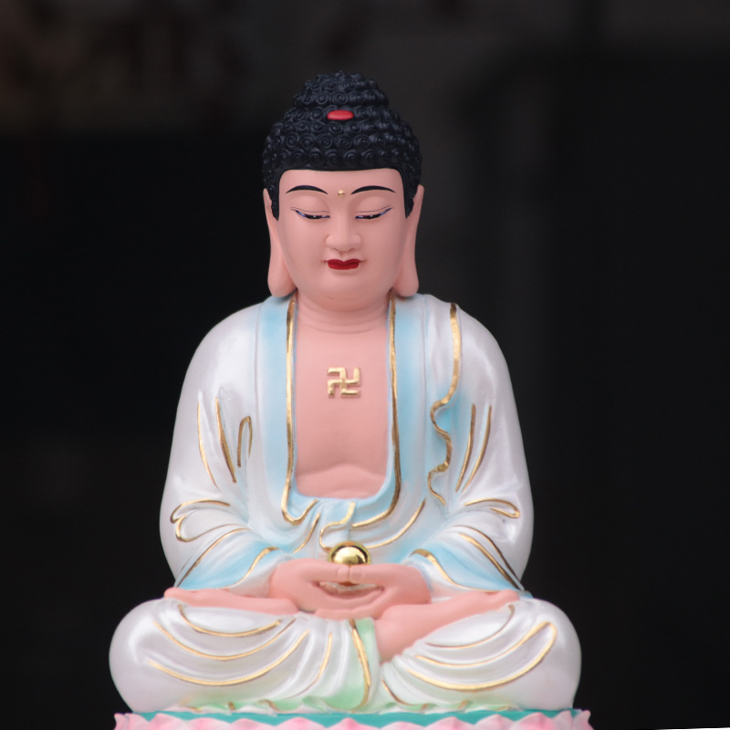 新款精品树脂佛像 16寸坐莲佛祖 38厘米白衣释迦摩尼佛 观音娘娘