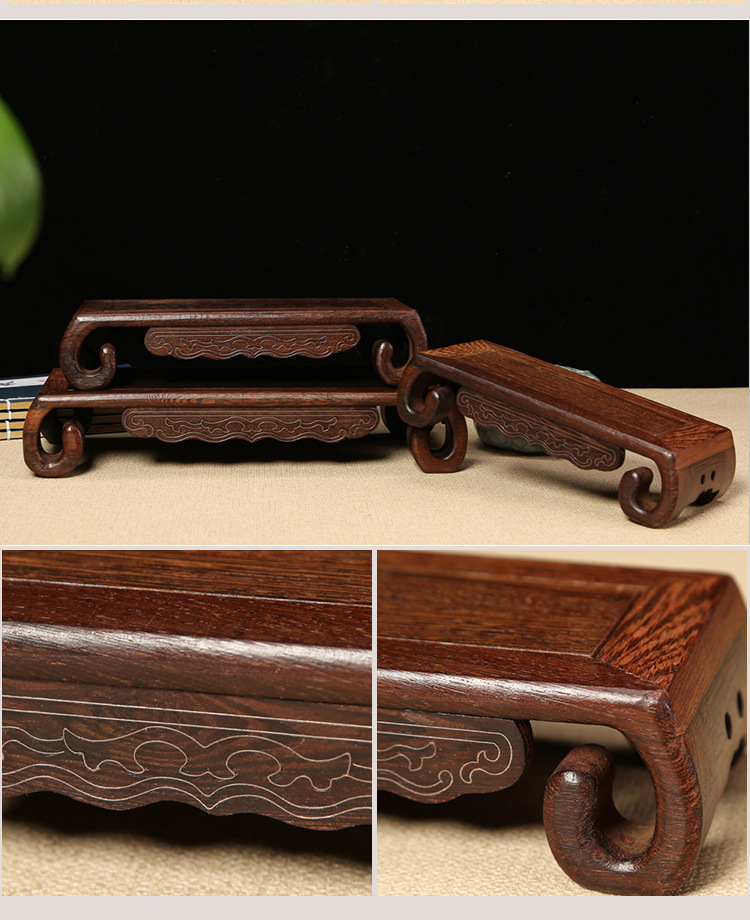 鸡翅木雕花套三底座工艺品奇石玉石底座紫砂壶长方形书卷底座摆件