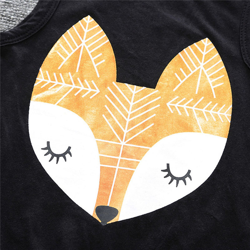 外贸童装厂家直销2017ins爆款男女童纯棉狐狸头三角形印花哈衣爬