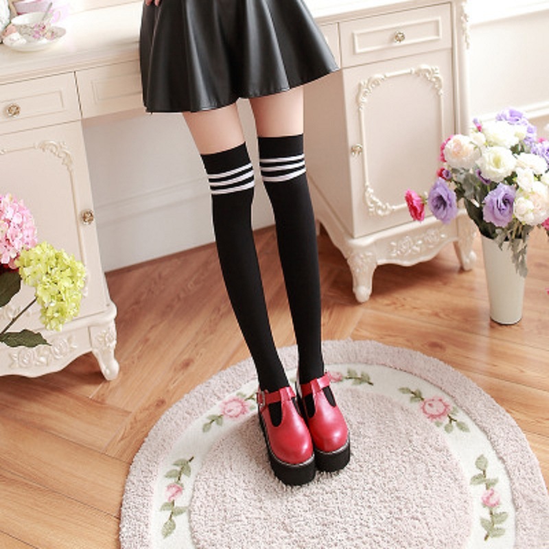 日系三条防滑高筒袜子过膝袜女学生学院风长筒半截大腿丝袜