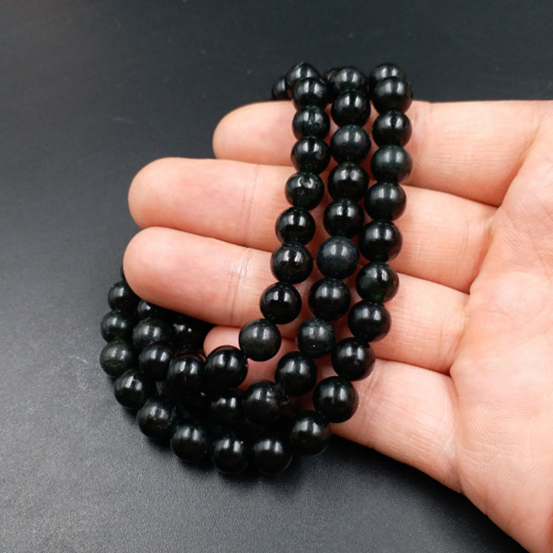 厂家批发 天然玉石a货 墨玉圆珠手链 8毫米圆珠多圈手链手串
