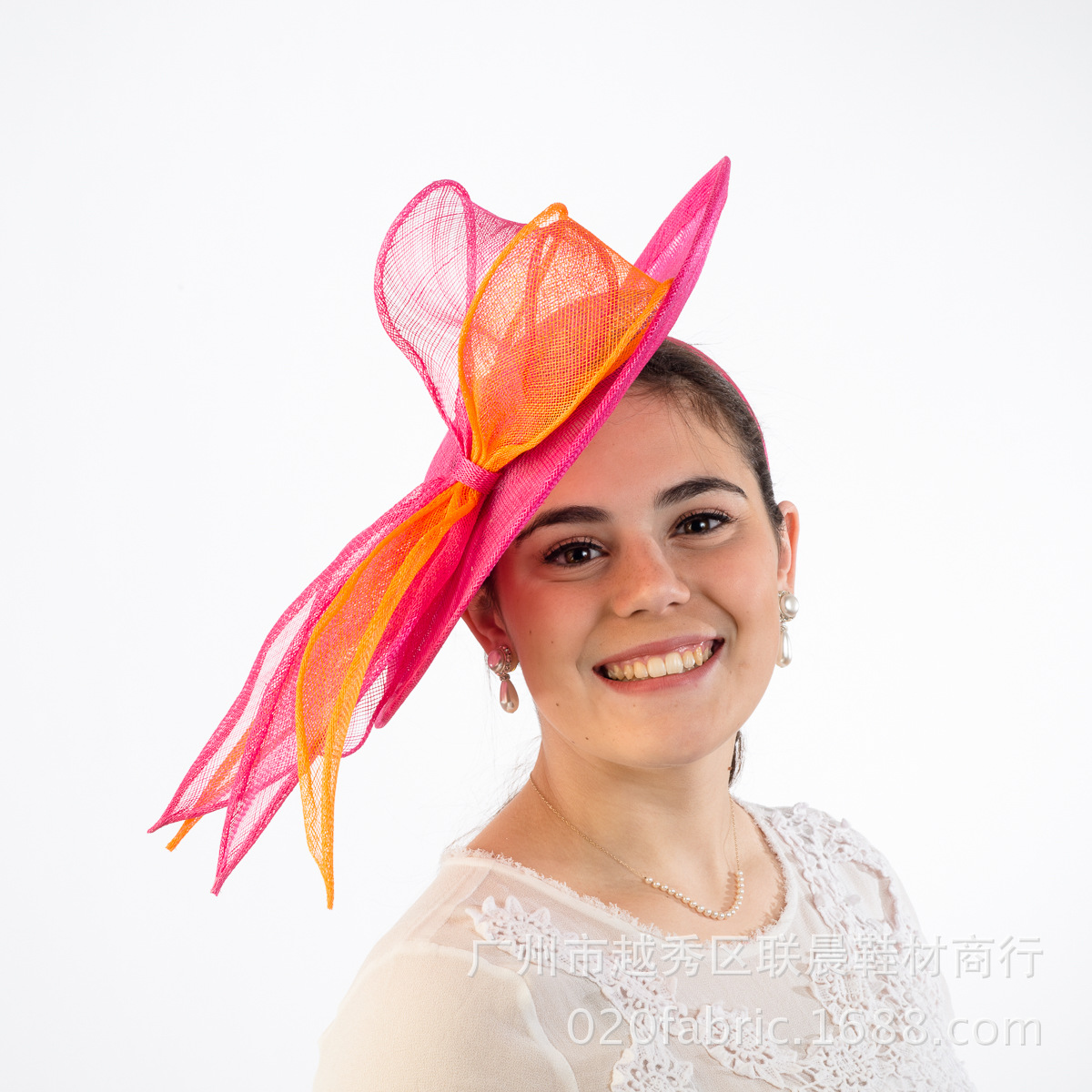 2107新款热销春夏菲律宾亚麻头饰水晶装饰麻纱帽婚礼小礼帽子女