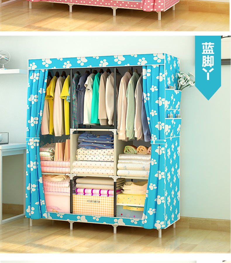 布衣柜特价简易衣柜现代简约组装衣柜折叠衣柜大号衣柜长厂家直销