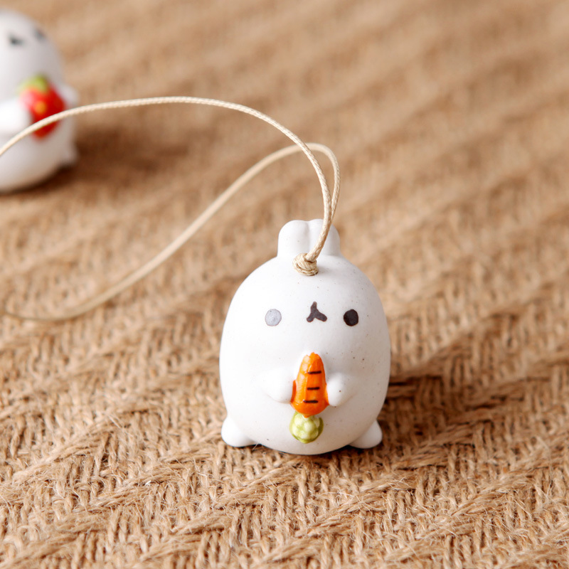 可爱小耳朵卡通兔子头陶瓷风铃 摆件有爱礼物独特家居挂件家居