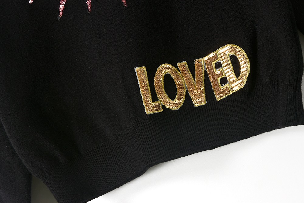 2017秋冬新款七彩亮片新球字母针织衫厚毛衣女式 一件代发1614