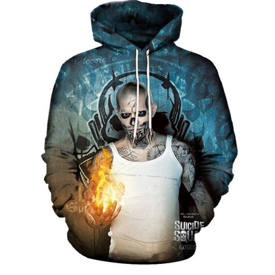 厂家直销速卖通外贸爆款自杀小分队3d数码印花火焰男卫衣带帽卫衣