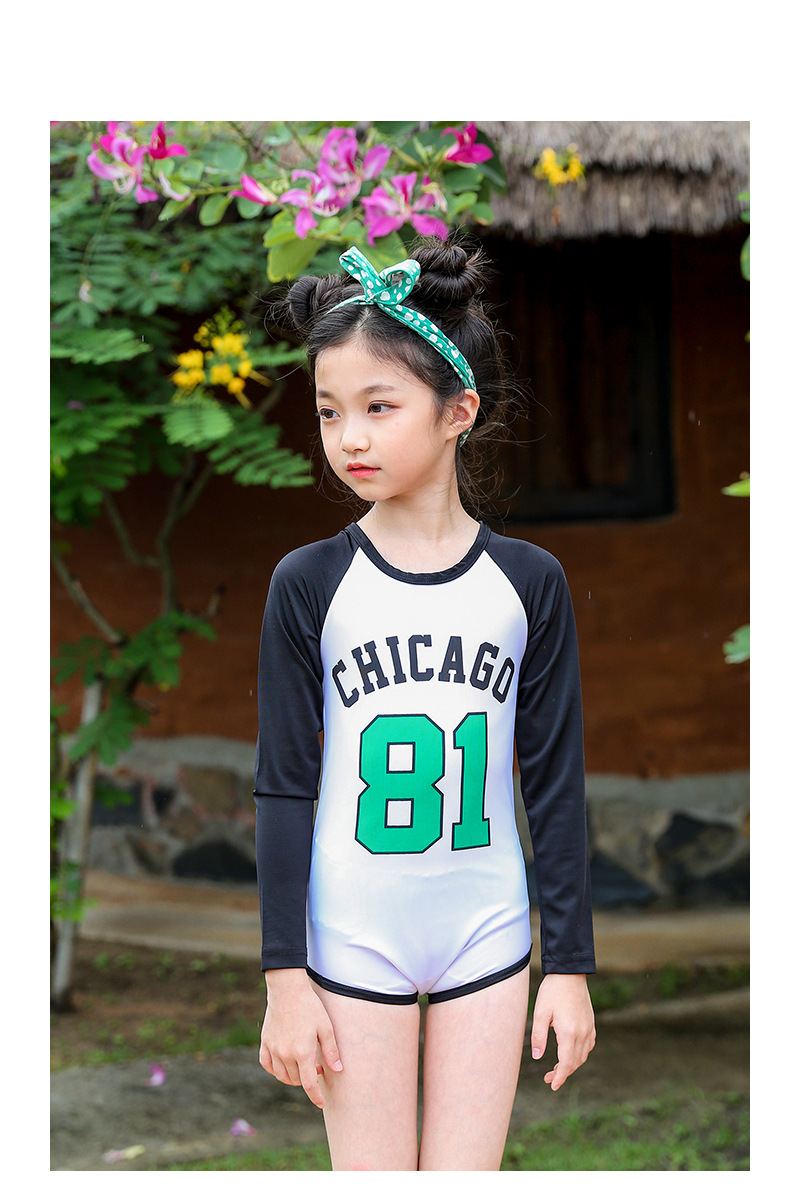 女童泳衣夏2018新款 中大童连体比基尼 韩版童装三角泳装一件代发