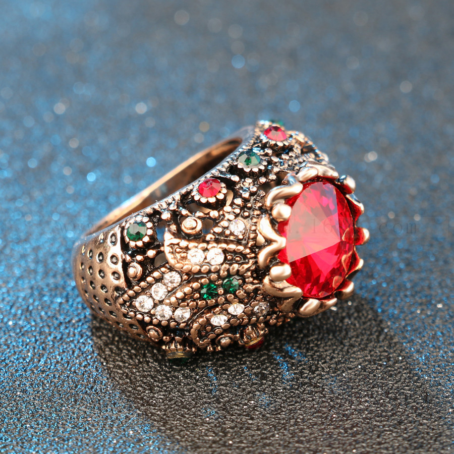 【gukin】欧美复古红宝石水晶戒指女高品质外贸手饰指环现货批发