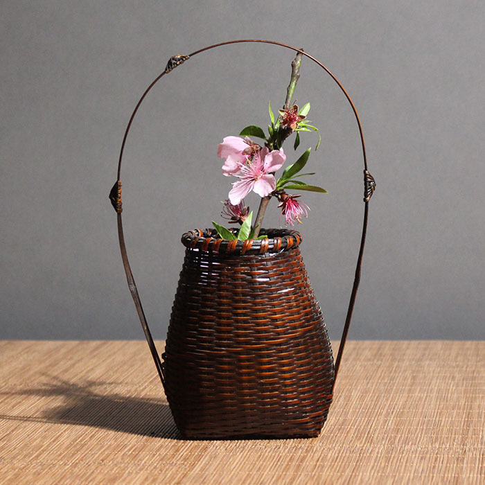 批发日式竹编花篮竹花器摆件仿古编织禅意花篮竹工艺品手工茶道