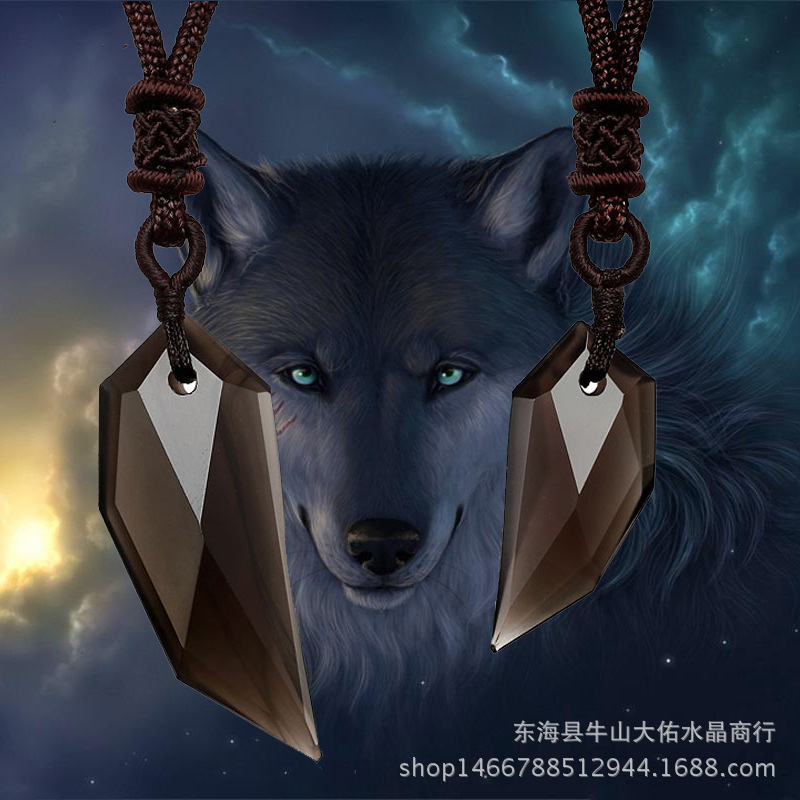 厂家直供批发天然冰种彩虹眼黑曜石狼牙吊坠情侣挂坠项坠礼物饰品